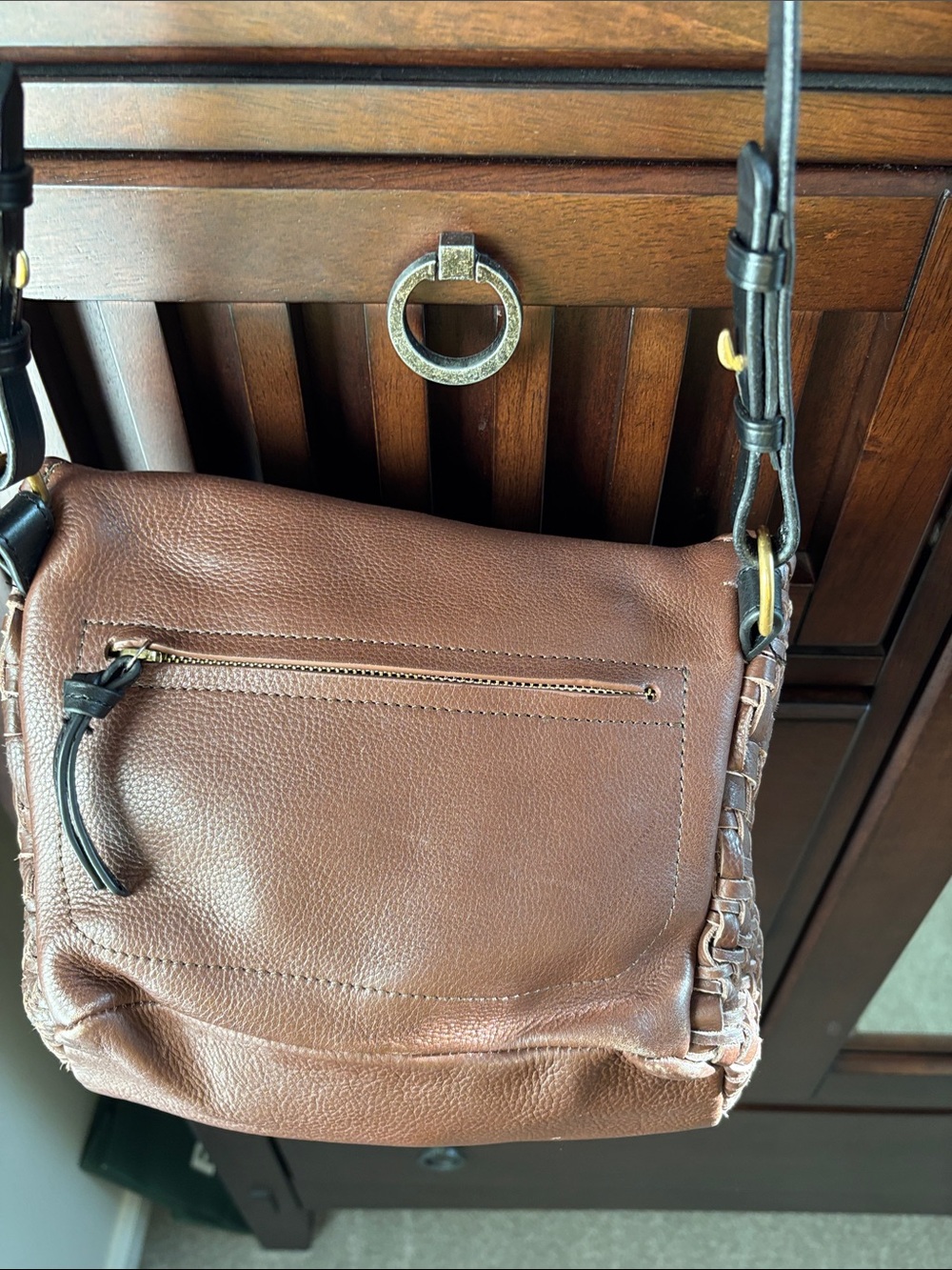 Kempton Woven Leather Saddle crossbody or shoulder Bag - Brown - Picture 5 of 7